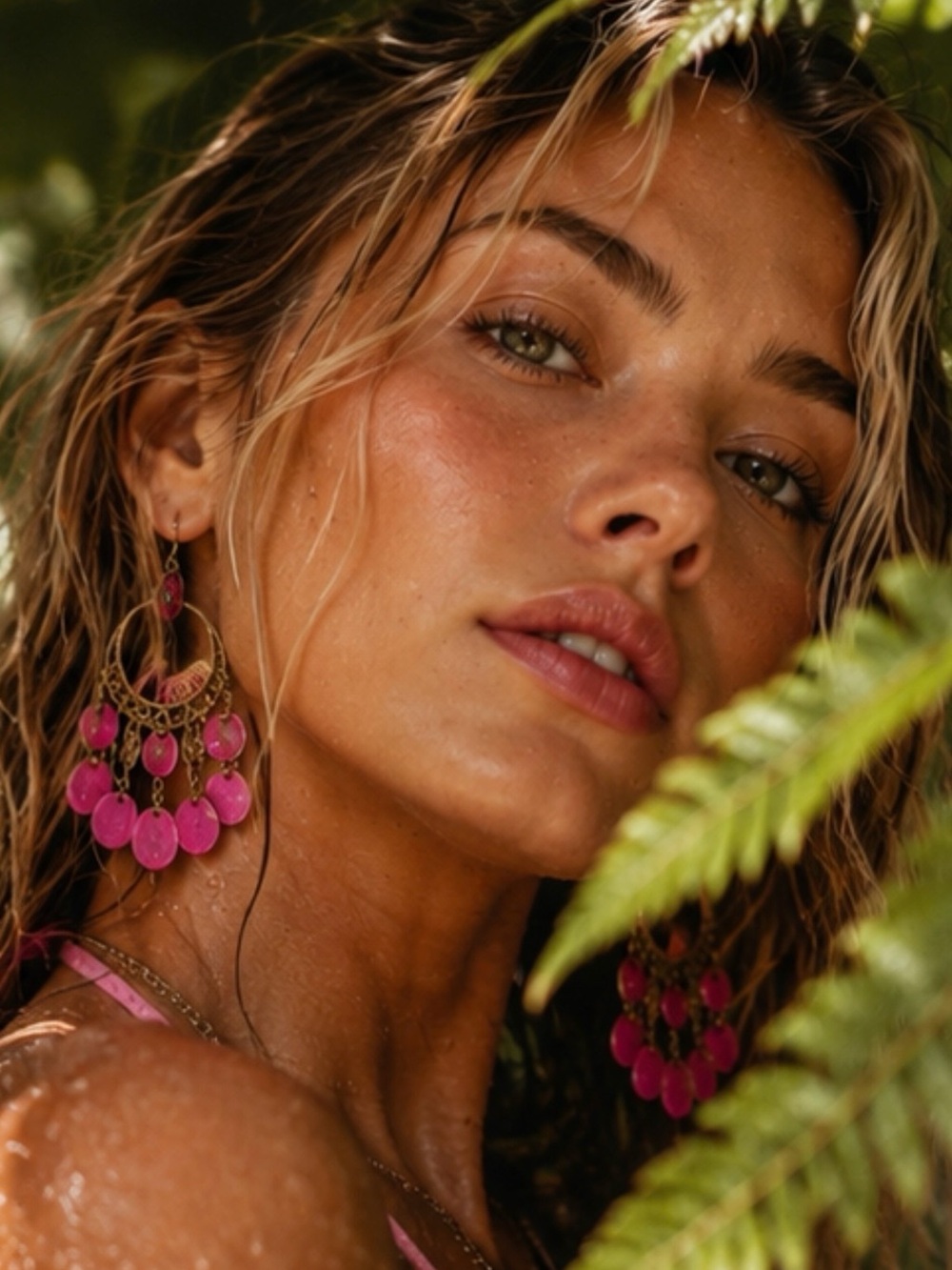 Boho Chic Hot Pink Statement Hoop Earrings